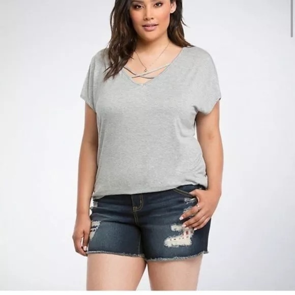 torrid Pants - Torrid Dark Wash Distressed Jean Shorts